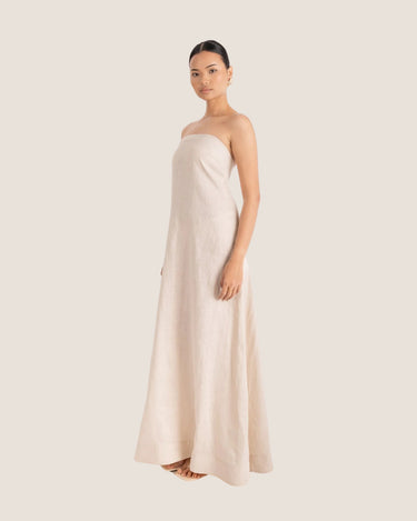 NAYA STRAPLESS DRESS BEIGE - STUDIO JO STORE